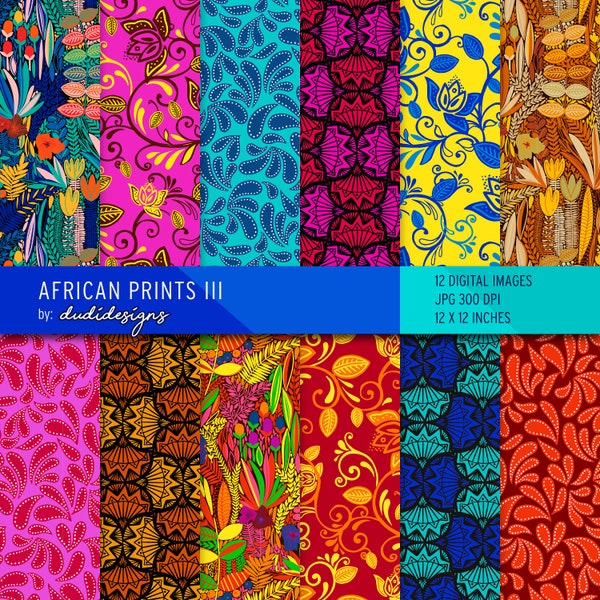 Pack de papier numérique sans soudure d'impression africaine - Partie 3. Pages de scrapbooking, arrière-plan, motif d'Ankara inspiré, Native, Kwanzaa, Juneteenth