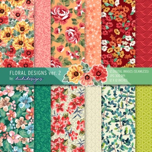 Pacote de papel digital floral Liberty Style, tecido, scrapbook, papéis para impressão, fundos, quilting, download instantâneo. Uso comercial.