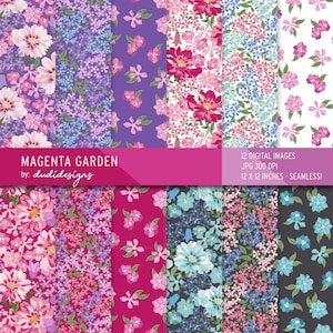 Liberty Style Seamless Magenta Floral Digital Paper, tecido, scrapbook, papéis para impressão, quilting, download instantâneo. Uso comercial.