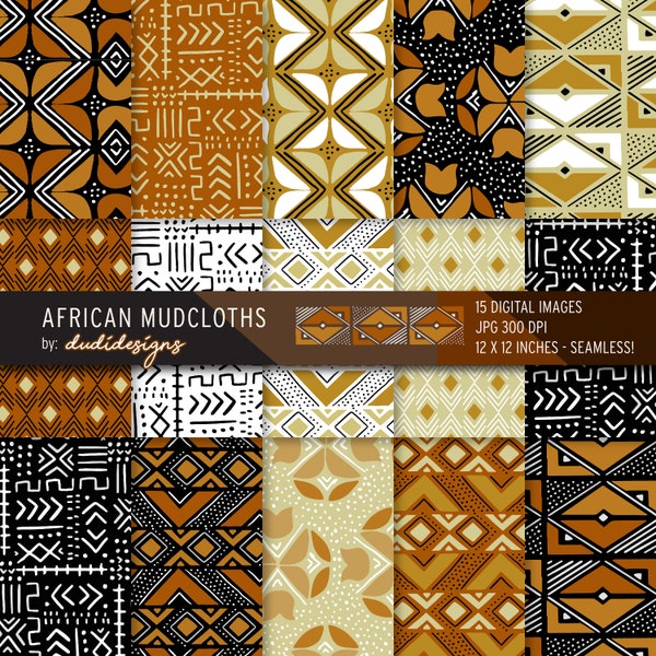 African Mudcloths Print Seamless Digital Paper Pack. Scrapbooking pages, background, Mudcloth pattern, Native, Kwanzaa, Tribal, Juneteenth