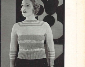 1930s Sweater Knitting Pattern PDF • Vintage Women's Jumper, Top, Pullover