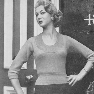 Maye Sweater • 1950s Knitting Pattern • 50s Vintage Striped Jumper Pullover Knitting Patterns • Patons 434 Retro PDF