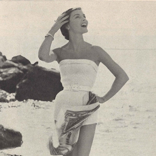 Baigneurs ceinturés • 1950s Knitting Bathing Suit Swimsuit Playsuit • 50s vintage Boating Nautical Vogue Pattern • Retro Women's Knit Digital PDF