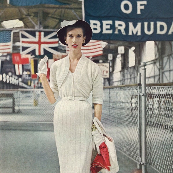 Queen of Bermuda • 1950s Wedding Bridal Knitting Bolero Engagement Cardigan Dress • 50s Vintage Vogue Pattern 1954 Women's Knit Digital PDF