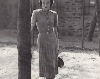 Vestido Mary • Vestido camisero de punto de los años 40 • Patrón vintage para boda, novia y compromiso de los años 40 • PDF digital de punto retro para mujer