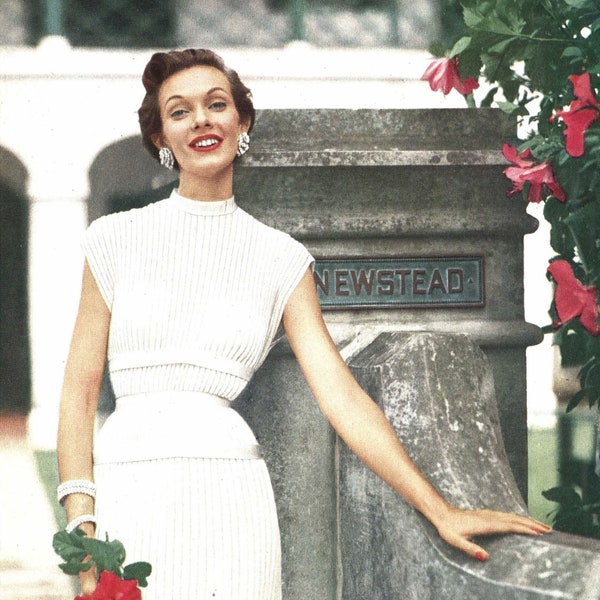 Queen of Newstate • 50er Jahre Strickkleid • 50er Jahre Vintage Vogue Schnittmuster • 1954 Retro Damen Strickkleid Digital PDF
