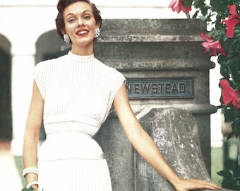 Queen of Newstead • 1950s Wedding Bridal Knitting Dress • 50s Vintage Vogue Pattern • 1954 Retro Women's Knit Digital PDF