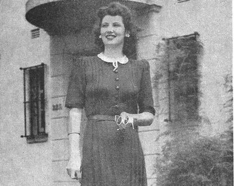Vestido de tarde • Vestido de punto de talla grande de los años 40 • Patrón vintage SunGlo 75 de los años 40 • PDF digital retro para mujer