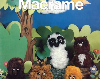 Vintage Macrame Pattern Book PDF • Animal, Bear, Raccoon, Kitty Cat, Dog, Mouse, Chick