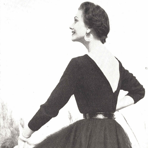 Suéter Elisa • Blusa de punto con cuello en V de los años 50 • Patrón de moda vintage de los años 50 • PDF digital de punto retro para mujer de 1954