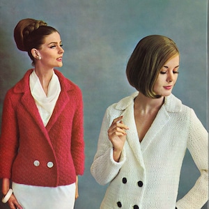 Red Rose & White Rose • 1960s Suit Jacket Cardigan Sweater Blazer Patterns • 60s Vintage Knitting Jumper Pattern • Retro Knit PDF