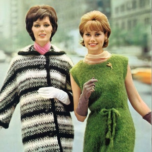Urban Stroll • 1960s Sweater Coat Shift Dress Patterns • 60s Vintage Knitting Pattern • Retro Knit PDF