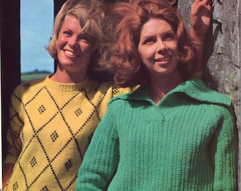 Kelly Isles • Modèles de pull-over des années 1960 • Modèle de pull à tricoter côtelé Fair Isle vintage des années 60 • PDF en tricot rétro