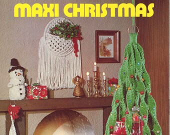 Maxi Christmas • 1970s Macrame Xmas Tree Snowman Wreath Patterns • Macramé Poinsettia Bell Pattern Book • 70s Vintage PDF