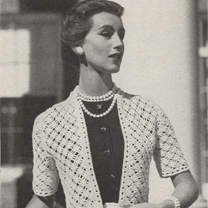 Diamond Days 1950s Crochet Wedding Bridal Engagement Bolero Cardigan Jacket Sweater 50s Vintage Pattern Retro Crocheting Digital PDF image 1