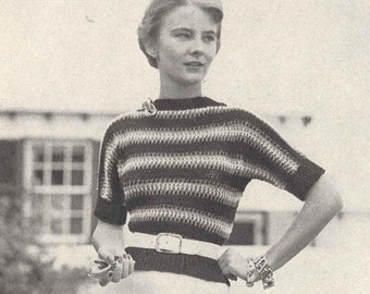 Ombré Sunset • 1950s Crochet Pullover Sweater Top & Blouse • 50s Vintage Pattern • 1954 Retro Women's Digital PDF