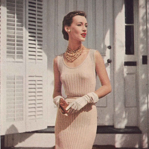 Champagne Spritzer • 1950s Knitting Dress Engagement Wedding Bridal Shift • 50s Vintage Vogue Pattern • Retro Women's Knit Digital PDF