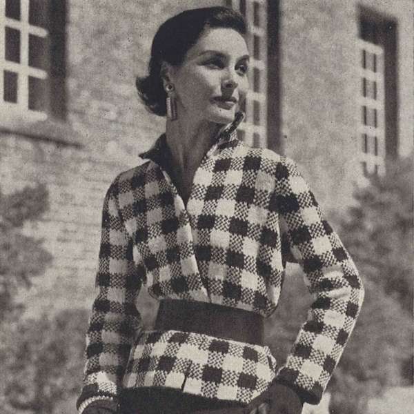 Orléans Jacket • 1950s Checked Knitting Coat Top Sweater Cardigan • 50s Vintage Vogue Pattern • Retro Women's Knit Digital PDF