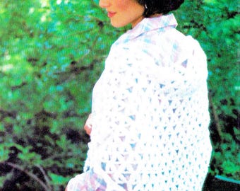 1970s Shawl Crochet Pattern PDF • Vintage Wedding Crochet, Fringed Triangle Wrap, Aran Yarn • 1976