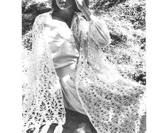 1970s Shawl Crochet Pattern PDF • Vintage Wedding Crochet, Lace Stole, Throw, Fringed Wrap • 1978
