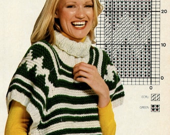 Rider's Cape • 1970s Knit Vest Shawl Wrap Pattern • Vintage 70s Knitting Wedding Stole Patterns • Retro Yarns • Instant Download