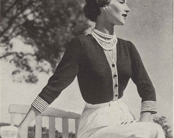 Bars & Stripes • 1950s Knitting Striped Ladies' Cardigan Sweater • 50s Vintage Pattern • Retro Women's Knit Digital PDF