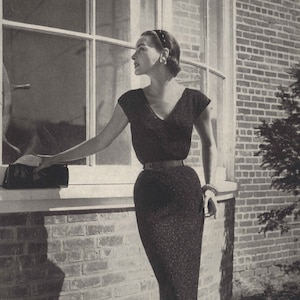 Dark Sparkle • 1950s Knitting Cocktail Dress Shirtdress • 50s Vintage Engagement Vogue Pattern • Retro Women's Knit Digital PDF