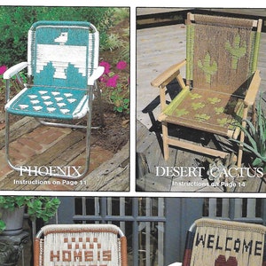 Desert Cactus + Phoenix Macramé Chairs • 1970s Macrame Patio Lawn Chair Folding Deck Furniture Home • Pattern Book Booklet 70s Vintage PDF