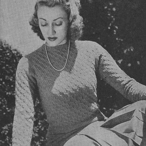 Milady Sweater • 1940s Knitting Knit Pullover Jumper Top Blouse Shirt • 40s Style Vintage Pattern • Retro Women&#39;s Digital PDF