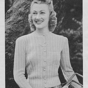 Rina Cardigan • 1940s Knitting Knit Jacket Sweater • 40s Patons 171 Vintage Pattern • Retro Women&#39;s Digital PDF