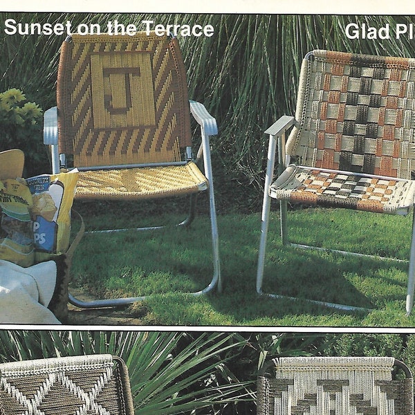 Sunset + Plaid Macramé Chairs • 1970s Macrame Patio Lawn Chair Ottoman Folding Deck Furniture Home • Pattern Book Booklet 70s Vintage PDF
