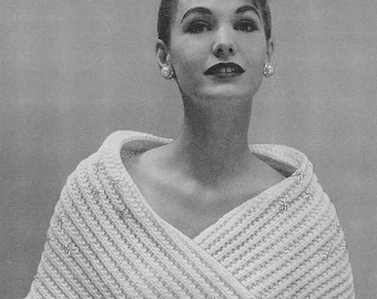 Winter Skies • 1950s Knit Engagement Wrap Pattern • Vintage 50s Knitting Wedding Bridal Stole Patterns • Retro Bear Brand Fleisher 35A • PDF