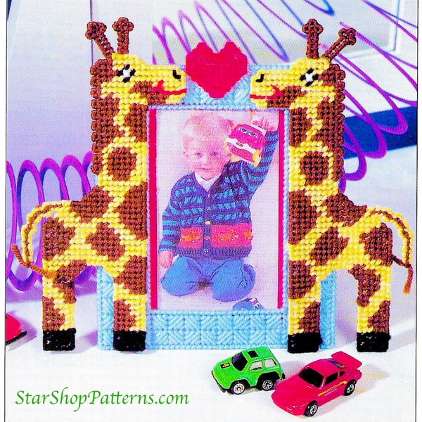 Vintage Plastic Canvas Pattern Book PDF Digital Download • Giraffe Photo Frame Plastic Canvas Pattern • Kids Room Nursery Animal Pattern Zoo