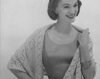 Vineyard Shade • 1950s Knit Wrap Pattern • Vintage 50s Knitting Wedding Stole Patterns • Retro Fleisher Yarns • PDF File