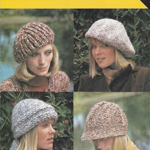 Quick + Easy Knit Berets • 1970s Knitting Pattern Cloche Hat Cap Tam Toque • 70s Vintage Women's Patterns • Digital PDF Download