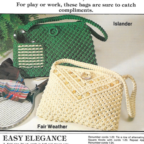 Dublin + Galway Purses • 1970s Macrame Bags Design Handbag Designs Purse Patterns • Bag How To Instruction Pattern Book 70s Vintage PDF