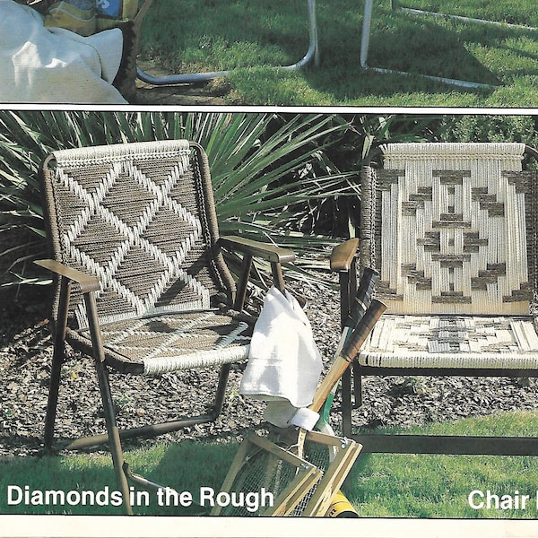 Diamonds + Flair Macramé Chairs • 1970s Macrame Patio Lawn Chair Ottoman Folding Deck Furniture Home • Pattern Book Booklet 70s Vintage PDF