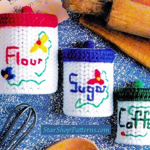 Vintage Plastic Canvas Pattern Book PDF • Kitchen Plastic Canvas Patterns Set Kitchen Can Flour Sugar Coffee Tea Set Plastic Canvas Pattern