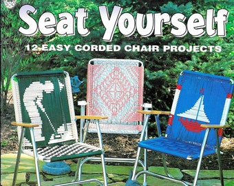 Macrame Chairs • 1980s Macrame Patio Lawn Chair Folding Deck Furniture Golf Sports Ottoman • PDF Pattern Book Booklet • 70s Vintage Books