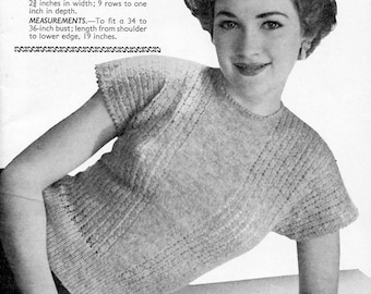 Holkärmar • Mönster för stickning med krage från 1950-talet • Mönster för vintage från 50-talet • Digital PDF för retrostickning för kvinnor