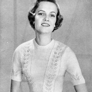 Twin Leaf • 1950s Knitting Lace Pullover Sweater Top Jumper Patterns • 50s Vintage Pattern • Retro Women&#39;s Knit Digital PDF