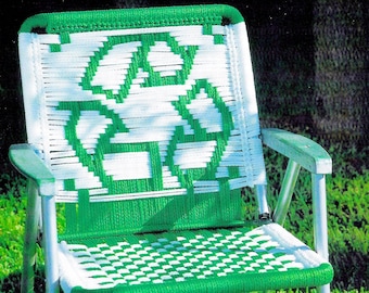 Macraméstoelen Vintage macramé terrasgazonstoel patroonboek pdf • Opklapbaar dekmeubilair recyclen groen doe-het-zelf herstellen tuinstoel instructies