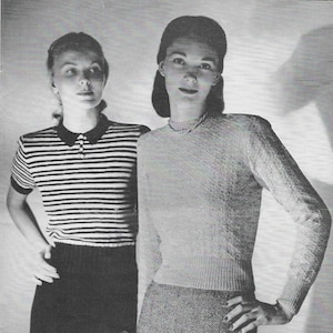 Stripes + Diamonds Pullover • 1940s Knitting Knit Top Sweater Jumper • 40s Jack Frost 52 Vintage Pattern • Women&#39;s Patterns Digital PDF