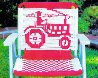 Macraméstoelen • Vintage macramé-terrasstoel pdf-patronenboek • Opklapbaar terrasmeubilair Boerderijtractor doe-het-zelf herstellen tuinstoelinstructies