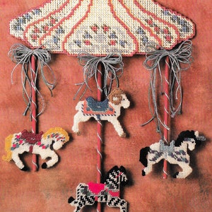 Vintage Plastic Canvas Pattern Book PDF • Circus Carousel Menagerie Plastic Canvas Patterns Book • Baby Girl Boy Nursery Decor Toy Horse Zoo