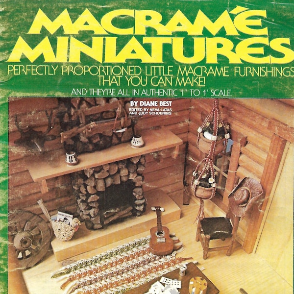 Vintage Macrame Miniature Pattern Book PDF eBook • Toy Doll House Decoration 1:12 Plan Decor 1/12 Mini Dollhouse Furniture Pattern Booklet