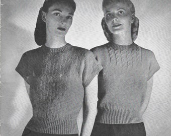 Tops Triángulos + Cables • Jersey de punto de los años 40 • Patrón vintage Jack Frost 52 de los años 40 • Patrones para mujer PDF digital