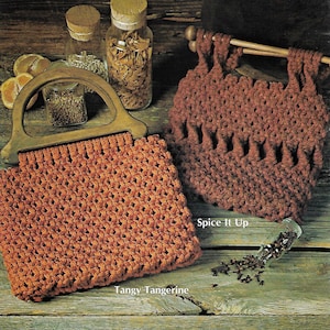 Pumpkin + Spice Purses • 1970s Macrame Bags Design Handbag Designs Purse Patterns • Bag How To Instruction Pattern Book 70s Vintage PDF