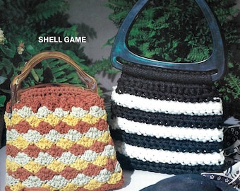 Shells + Stripes Crochet Purses • 1970s Crochet Bags Handbag Church Purse • Instruction Crocheting Pattern Book PDF Download • 70s Vintage