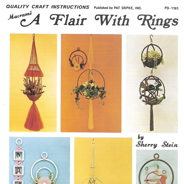 Macramé A Flair With Rings Book • 1970s Macrame Patterns • Boho Home Decor Pattern Booklet • 70s Vintage Pot Plant Hanger • Download PDF